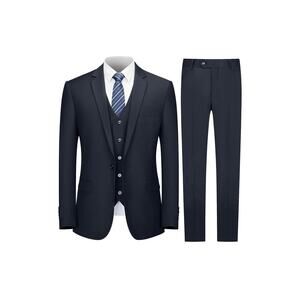 Cooper and Nelson Black 3 Piece Suit 4XL 1 Button Jacket Vest Pant Tie Dark Navy